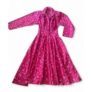 d. Frank Women’s Vintage 80s Pink Cotton Button Down Midi Dress M Excellent C.